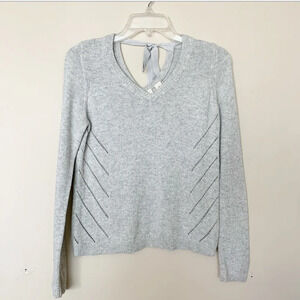 Moth Anthropologie Gray V-Neck Neck Tie Sweater Top